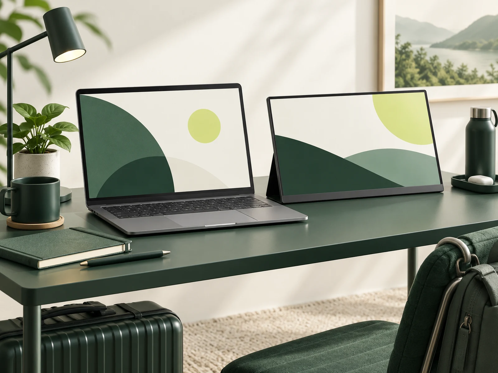 AI illustration of generic portable-monitor workspace