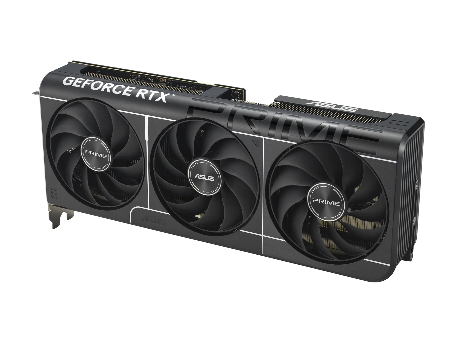ASUS Prime GeForce RTX 5070 OC Edition graphics card, angled view of the triple-fan cooler