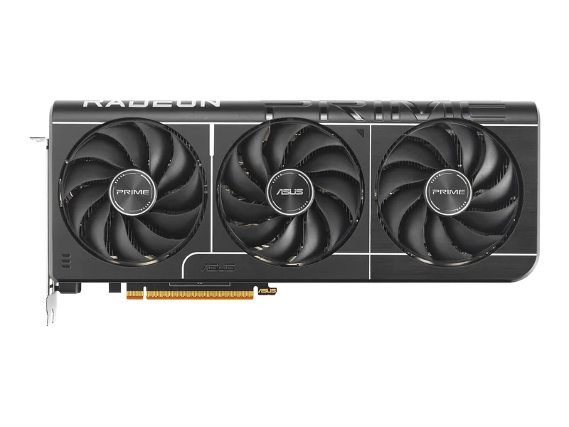 ASUS Prime Radeon RX 9070 OC Edition 16GB graphics card, front view of the triple-fan cooler