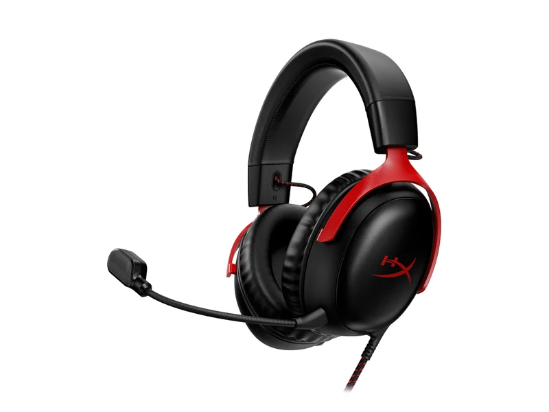 HyperX Cloud III wired headset in black and red with boom microphone