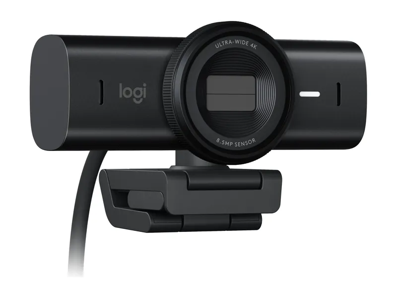 Logitech MX Brio 4K webcam in black, angled front view