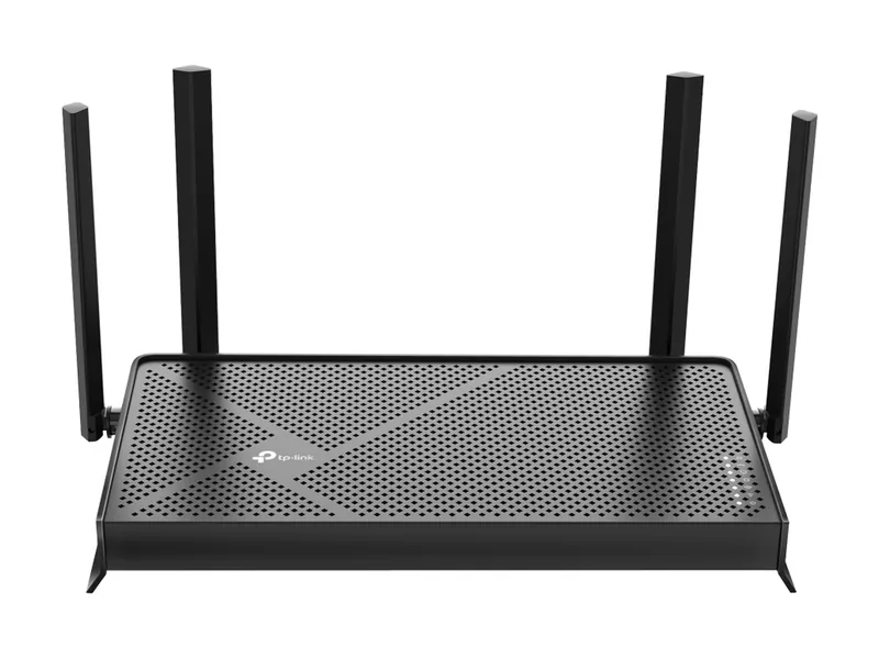 TP-Link Archer BE230 Wi-Fi 7 router with four antennas, front view